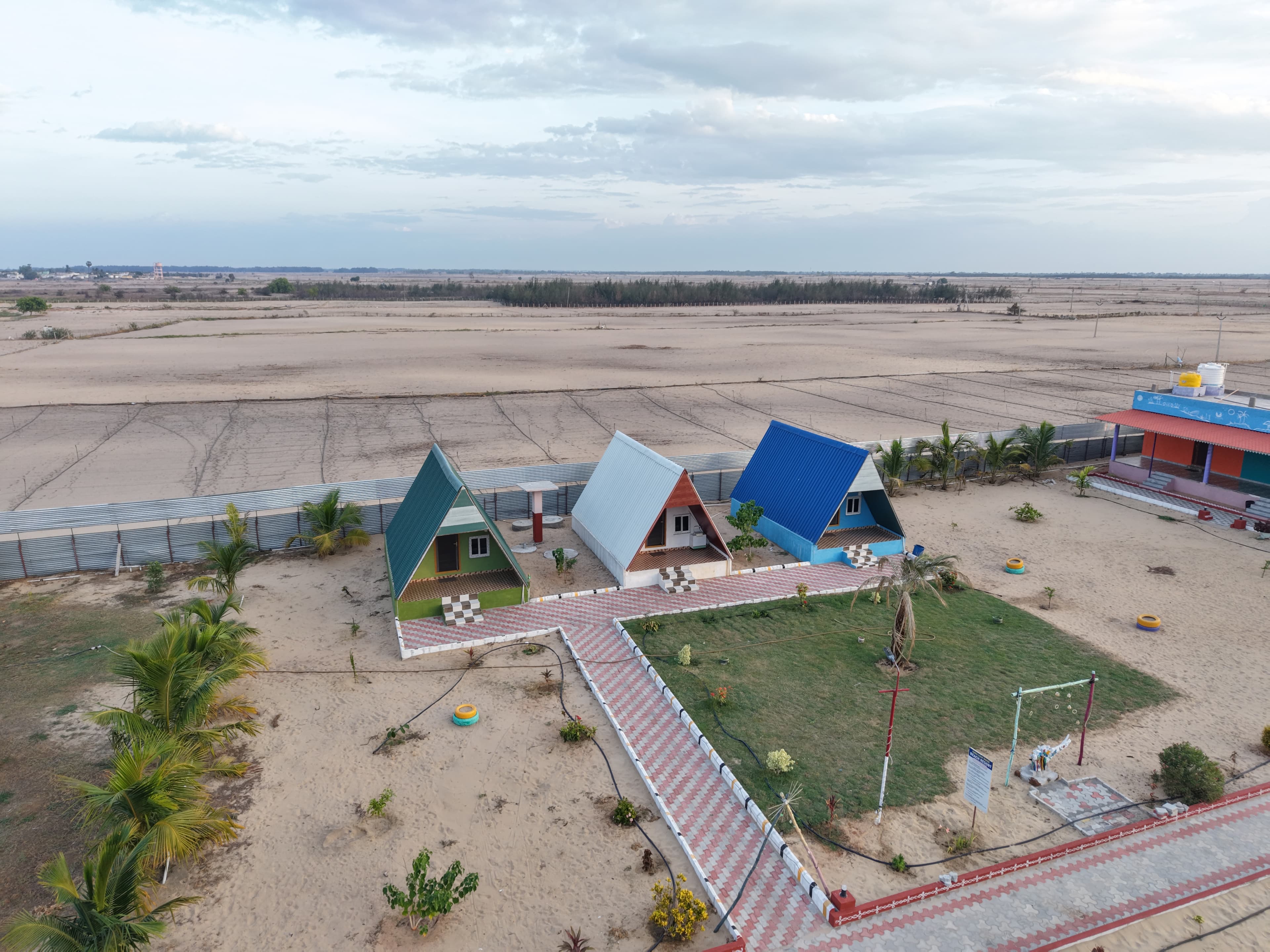 Aerial view of the Hideaway Huts